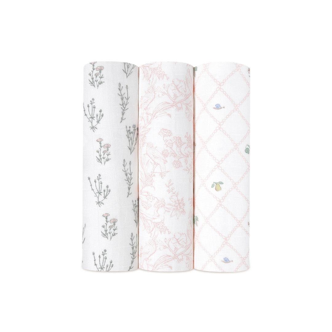 aden anais Large Silky Soft Swaddles 3 Pack French Floral Natural Baby Shower