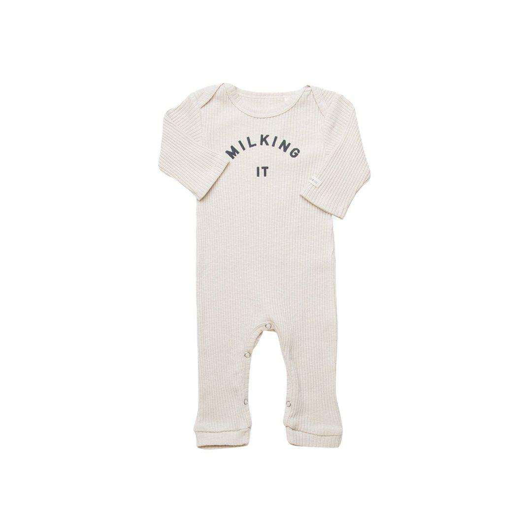 Claude & Co Milking It Organic Ribbed Sleepsuit - Oat