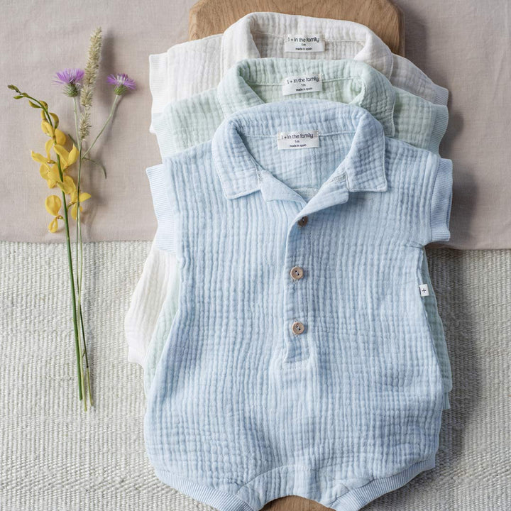 1+ in the family Vittorio Jumpsuit - Pale Aqua-Bodysuits-Pale Aqua-6m | Natural Baby Shower