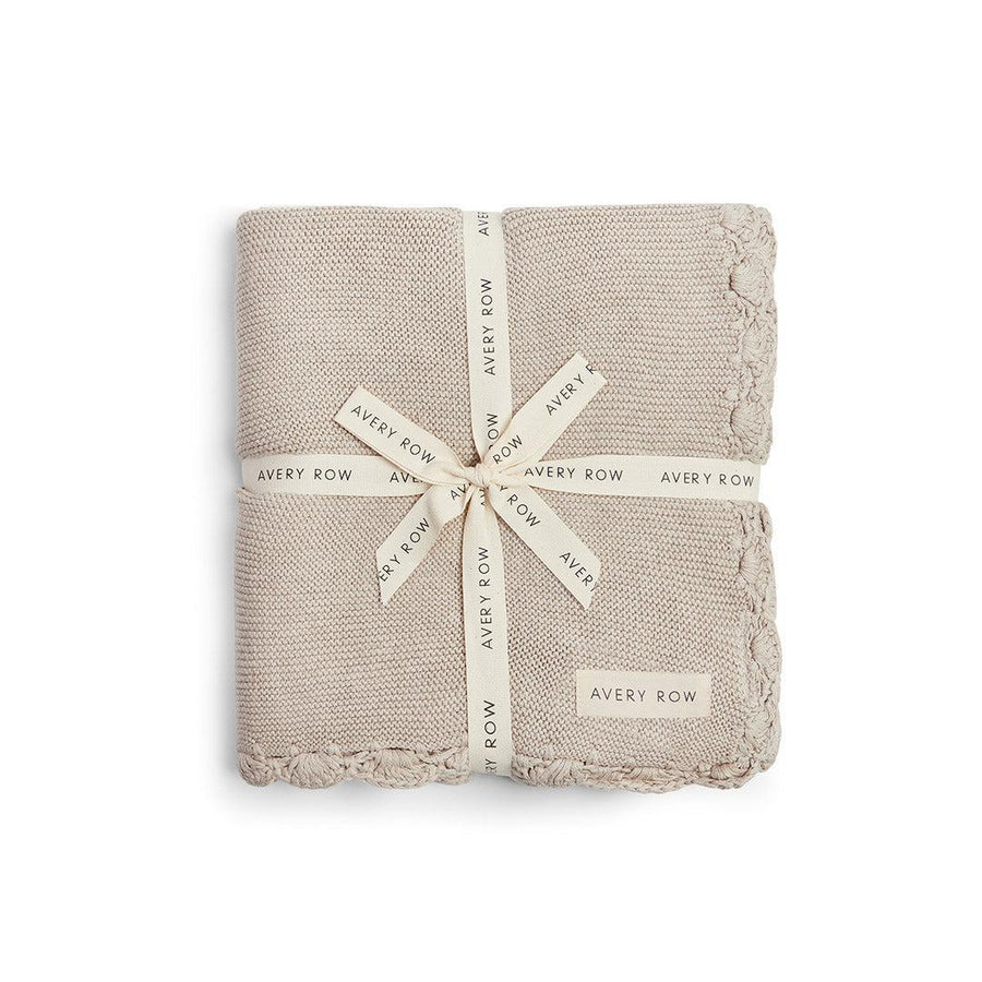 Avery Row Organic Cotton Scallop Knit Blanket - Stone-Blankets-Stone- | Natural Baby Shower