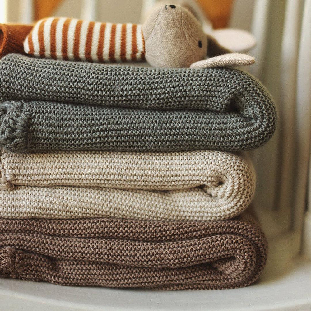 Avery Row Organic Cotton Scallop Knit Blanket - Stone-Blankets-Stone- | Natural Baby Shower