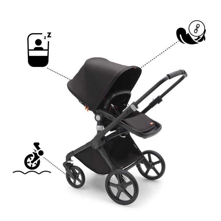 Bugaboo Fox Cub Complete Pushchair + Turtle Travel System - Midnight Black-Travel Systems-Midnight Black-No Base | Natural Baby Shower