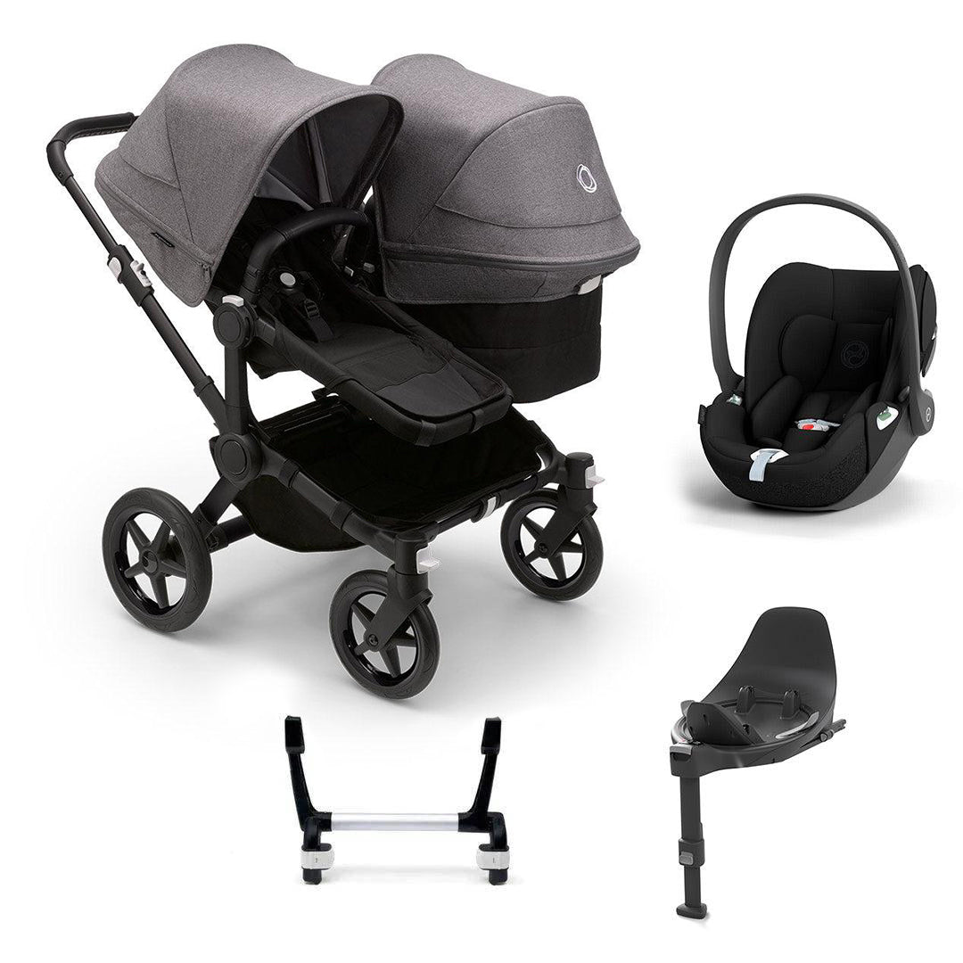 Bugaboo Donkey 5 Duo + Cloud T Travel System-Travel Systems-Grey Melange-With Base | Natural Baby Shower