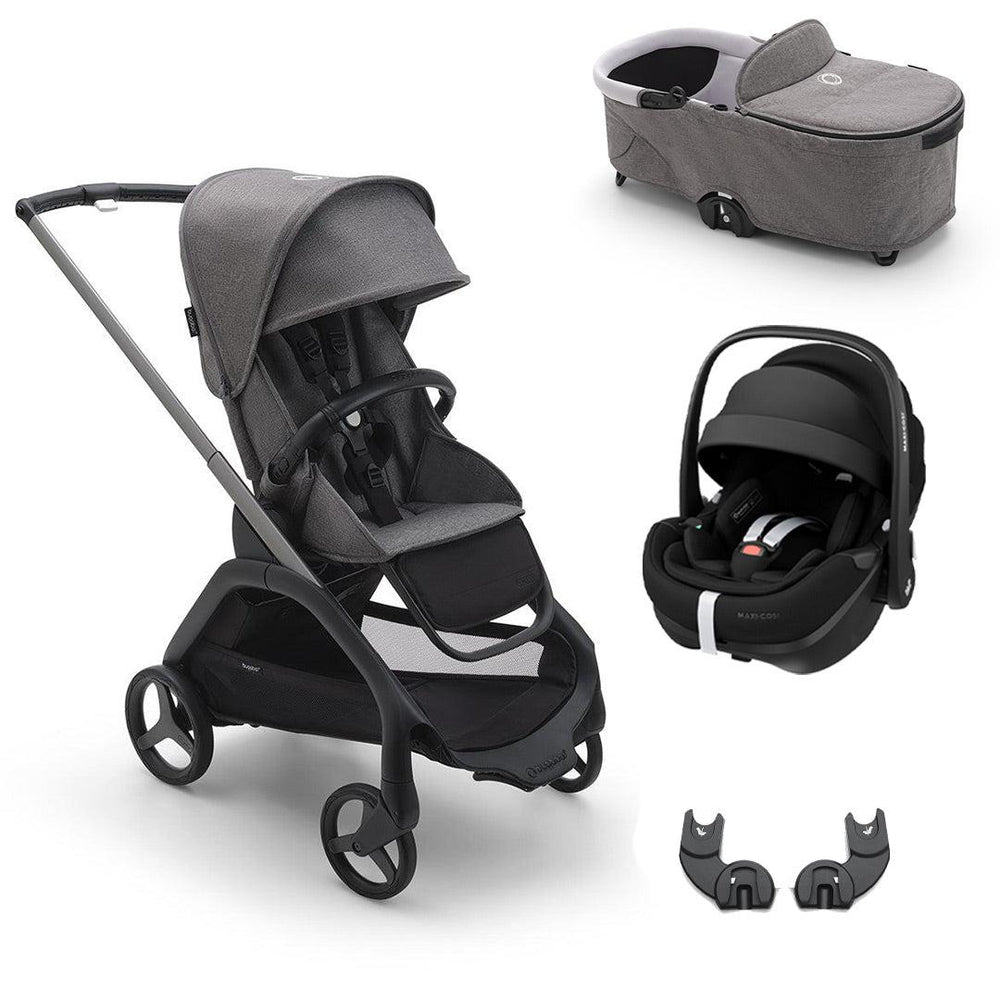 Bugaboo Dragonfly + Pebble 360/360 Pro Travel System - Grey Melange-Travel Systems-Pebble Pro Car Seat-With Carrycot | Natural Baby Shower