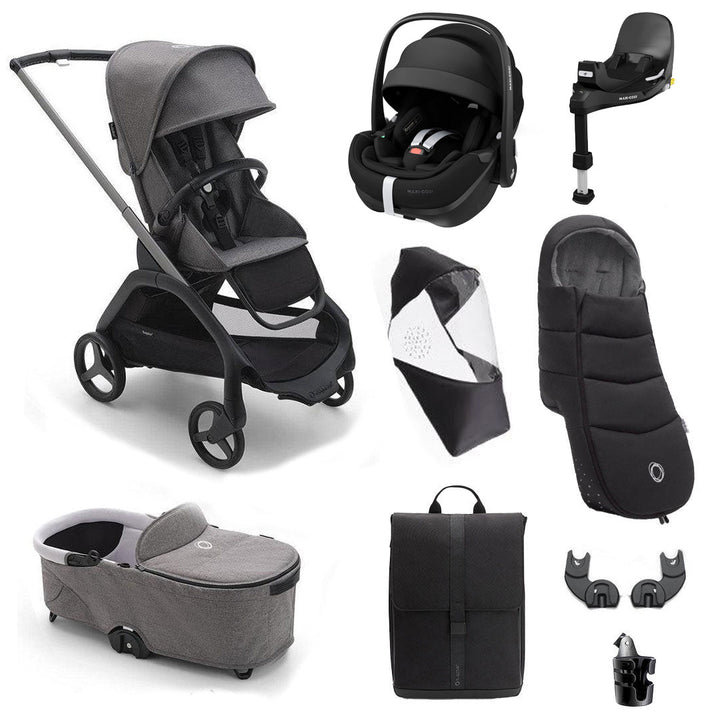 Bugaboo Dragonfly + Pebble Pro Ultimate Travel System Bundle - Grey Melange-Travel Systems-Grey Melange- | Natural Baby Shower