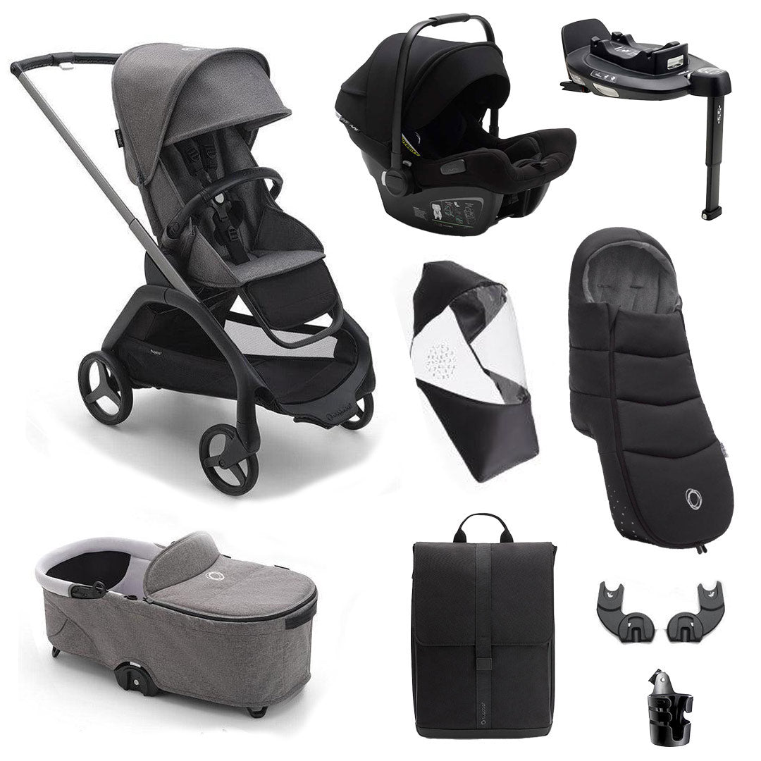 Bugaboo Dragonfly + Turtle Ultimate Newborn Travel System Bundle - Grey Melange-Travel Systems- | Natural Baby Shower