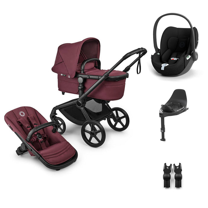 Bugaboo Fox 5 Renew + Cloud T Travel System-Travel Systems-Dark Cherry-With Base | Natural Baby Shower