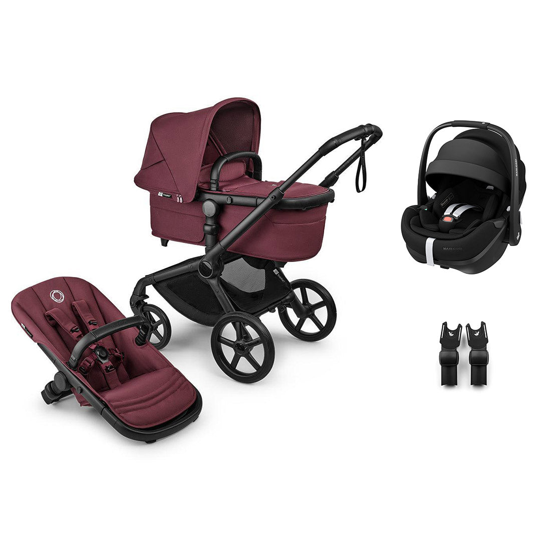 Bugaboo Fox 5 Renew + Pebble Pro 2 Travel System-Travel Systems-Dark Cherry-No Base | Natural Baby Shower