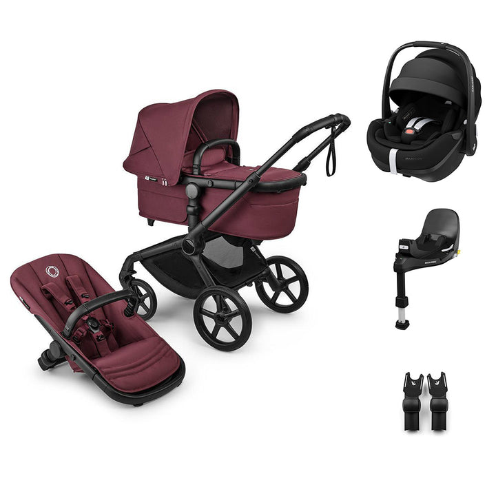 Bugaboo Fox 5 Renew + Pebble Pro 2 Travel System-Travel Systems-Dark Cherry-With Base | Natural Baby Shower