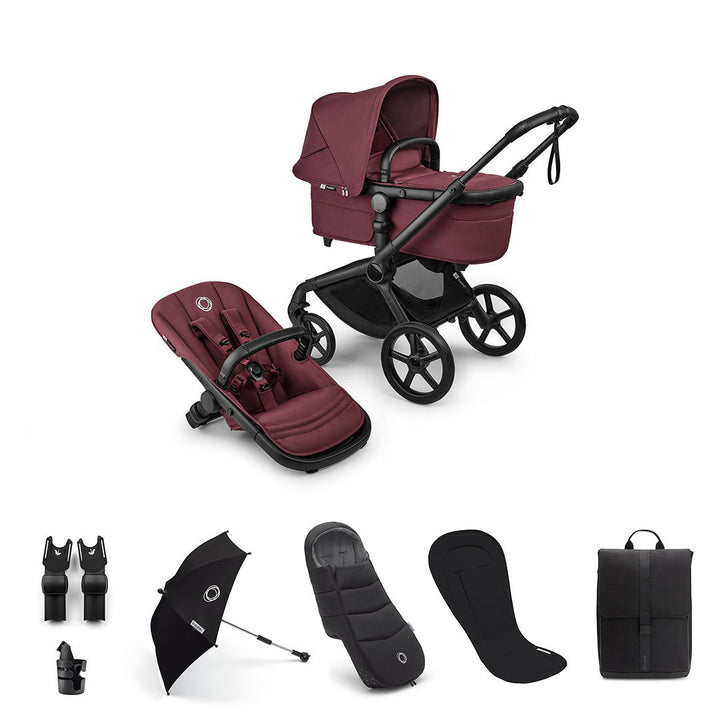 Bugaboo Fox 5 Renew + Essential Pushchair Bundle-Stroller Bundles-Dark Cherry- | Natural Baby Shower