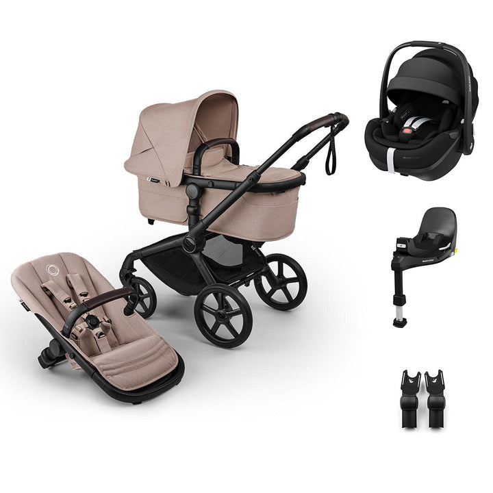 Bugaboo Fox 5 Renew + Pebble Pro 2 Travel System-Travel Systems-Desert Taupe-With Base | Natural Baby Shower