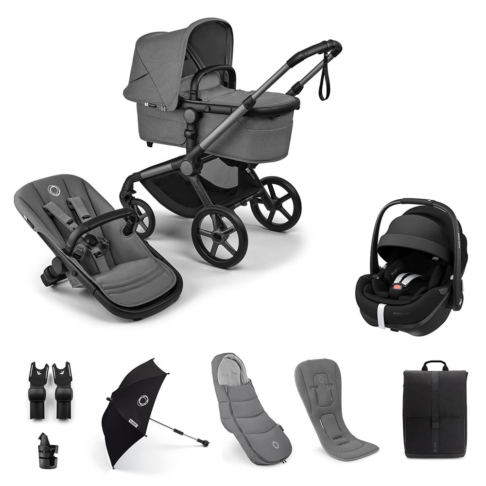 Bugaboo Fox 5 Renew Ultimate + Pebble Pro 2 Travel System-Travel Systems-Moon Grey-No Base | Natural Baby Shower