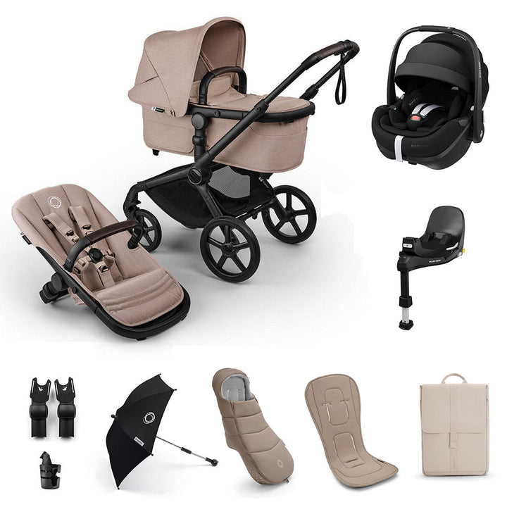 Bugaboo Fox 5 Renew Ultimate + Pebble Pro 2 Travel System-Travel Systems-Desert Taupe-With Base | Natural Baby Shower