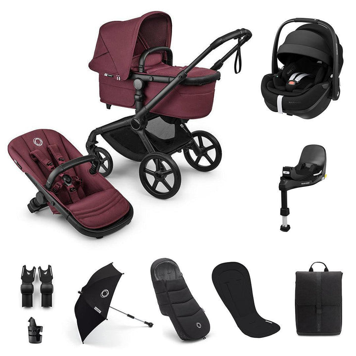 Bugaboo Fox 5 Renew Ultimate + Pebble Pro 2 Travel System-Travel Systems-Dark Cherry-With Base | Natural Baby Shower