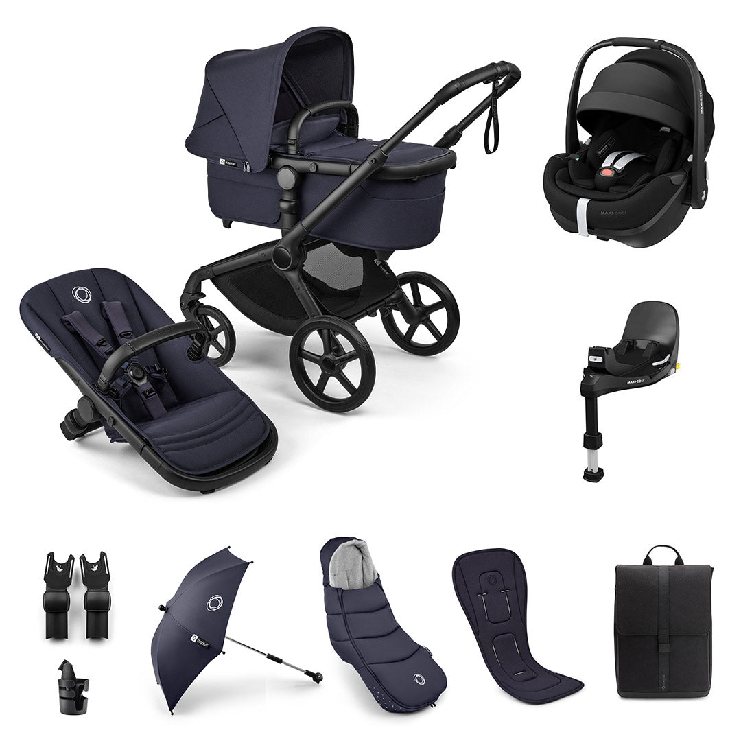 Bugaboo Fox 5 Renew Ultimate + Pebble Pro 2 Travel System-Travel Systems-Deep Indigo-With Base | Natural Baby Shower