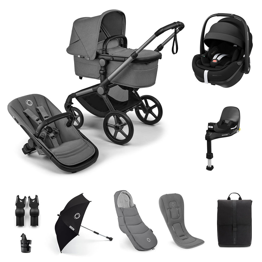 Bugaboo Fox 5 Renew Ultimate + Pebble Pro 2 Travel System-Travel Systems-Moon Grey-With Base | Natural Baby Shower