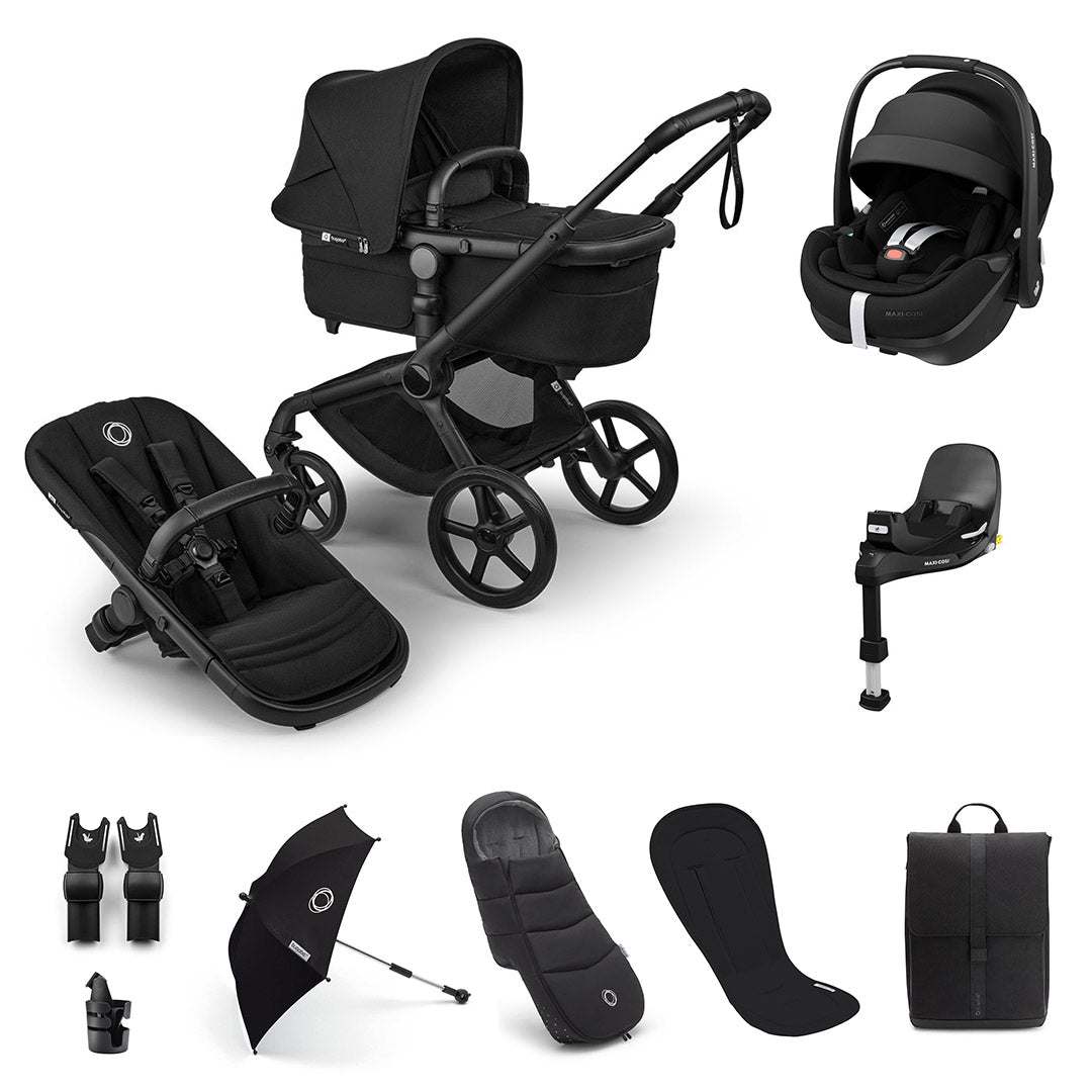 Bugaboo Fox 5 Renew Ultimate + Pebble Pro 2 Travel System-Travel Systems-Heritage Black-With Base | Natural Baby Shower