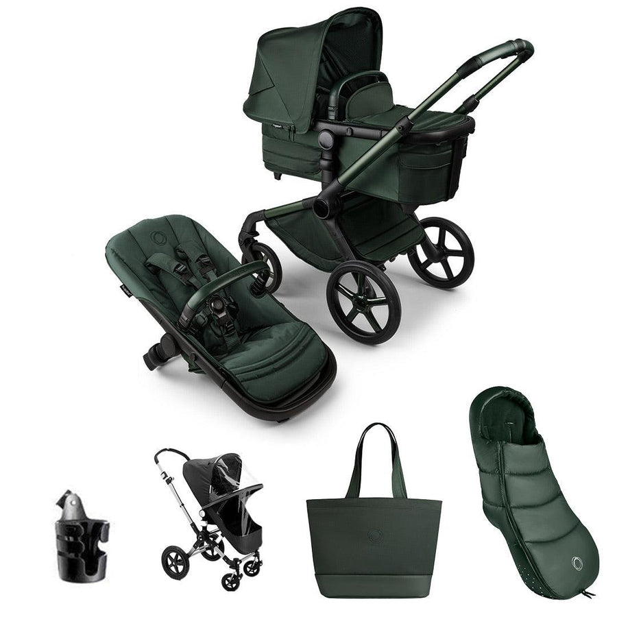 Bugaboo Noir Limited Edition Fox 5 Essential Pushchair Bundle - Midnight Green-Stroller Bundles-Midnight Green- | Natural Baby Shower