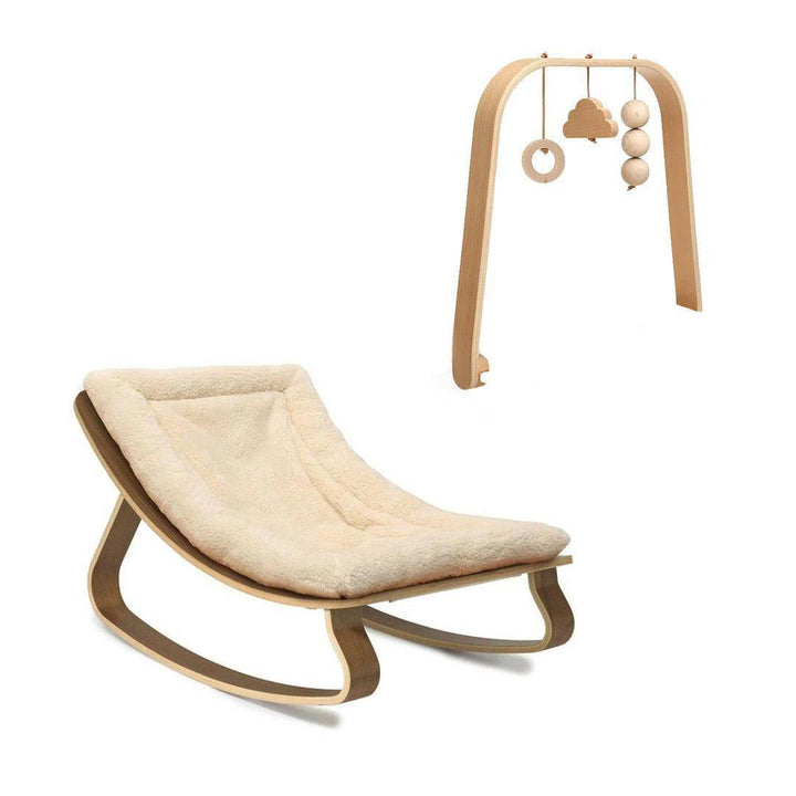 Charlie Crane LEVO Baby Rocker - Walnut + Teddy Fur Milk-Rockers-Teddy Fur Milk-Walnut | Natural Baby Shower