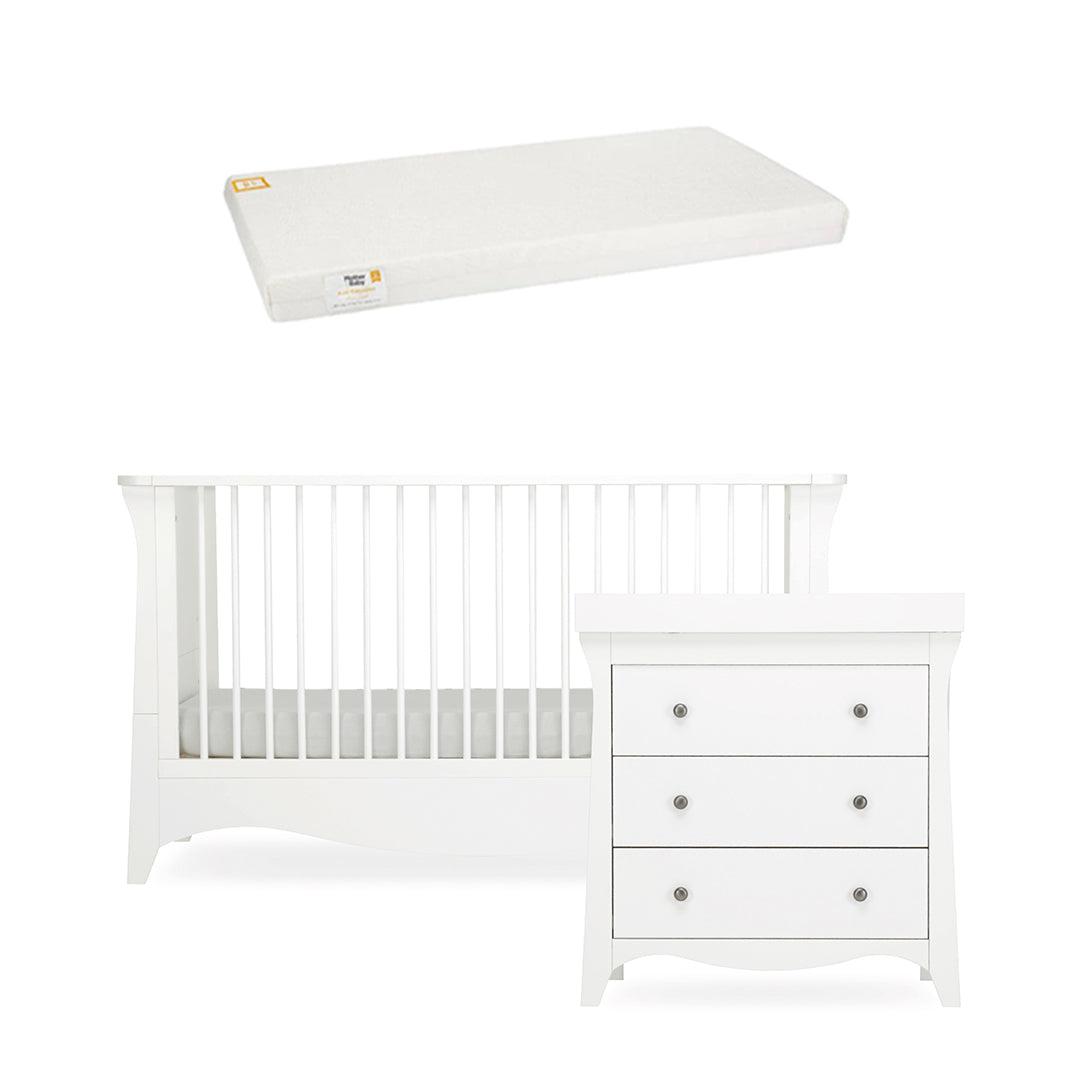 CuddleCo Clara 2 Piece Set 3-Drawer Dresser + Cot Bed - White-Nursery Sets-White-First Gold Anti Allergy Foam Cot Bed Mattress | Natural Baby Shower