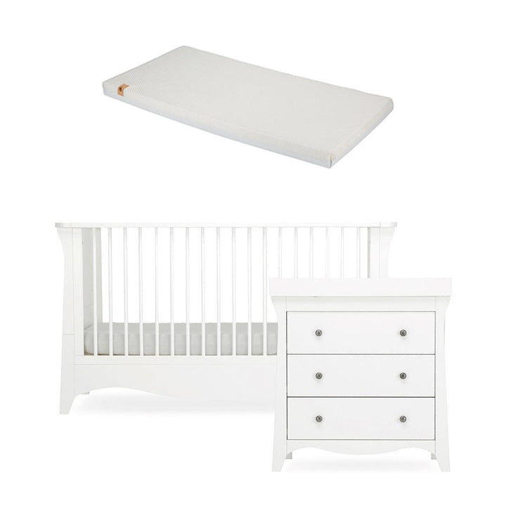 CuddleCo Clara 2 Piece Set 3-Drawer Dresser + Cot Bed - White-Nursery Sets-White-Lullaby Hypo Allergenic Bamboo Foam Cot Bed Mattress | Natural Baby Shower