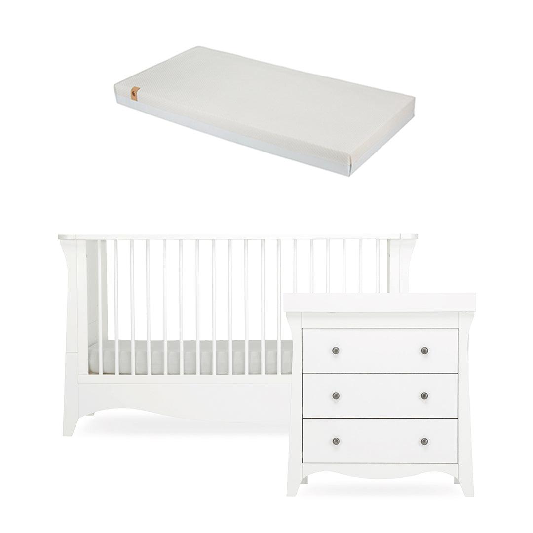 CuddleCo Clara 2 Piece Set 3-Drawer Dresser + Cot Bed - White-Nursery Sets-White-Signature Hypo Allergenic Bamboo Pocket Sprung Cot Bed Mattress | Natural Baby Shower