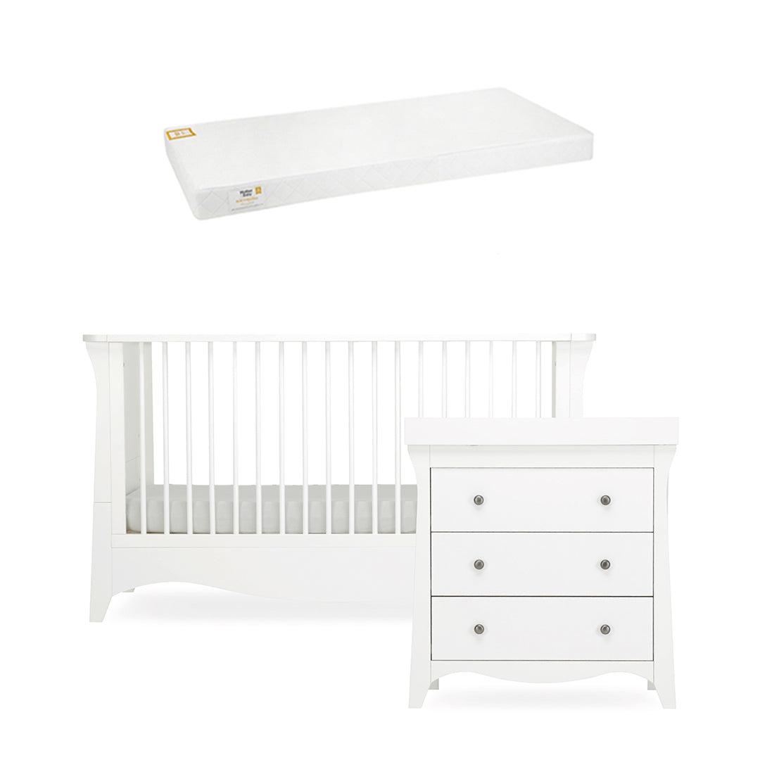 CuddleCo Clara 2 Piece Set 3-Drawer Dresser + Cot Bed - White-Nursery Sets-White-Pure Gold Anti Allergy Coir Pocket Sprung Cot Bed Mattress | Natural Baby Shower