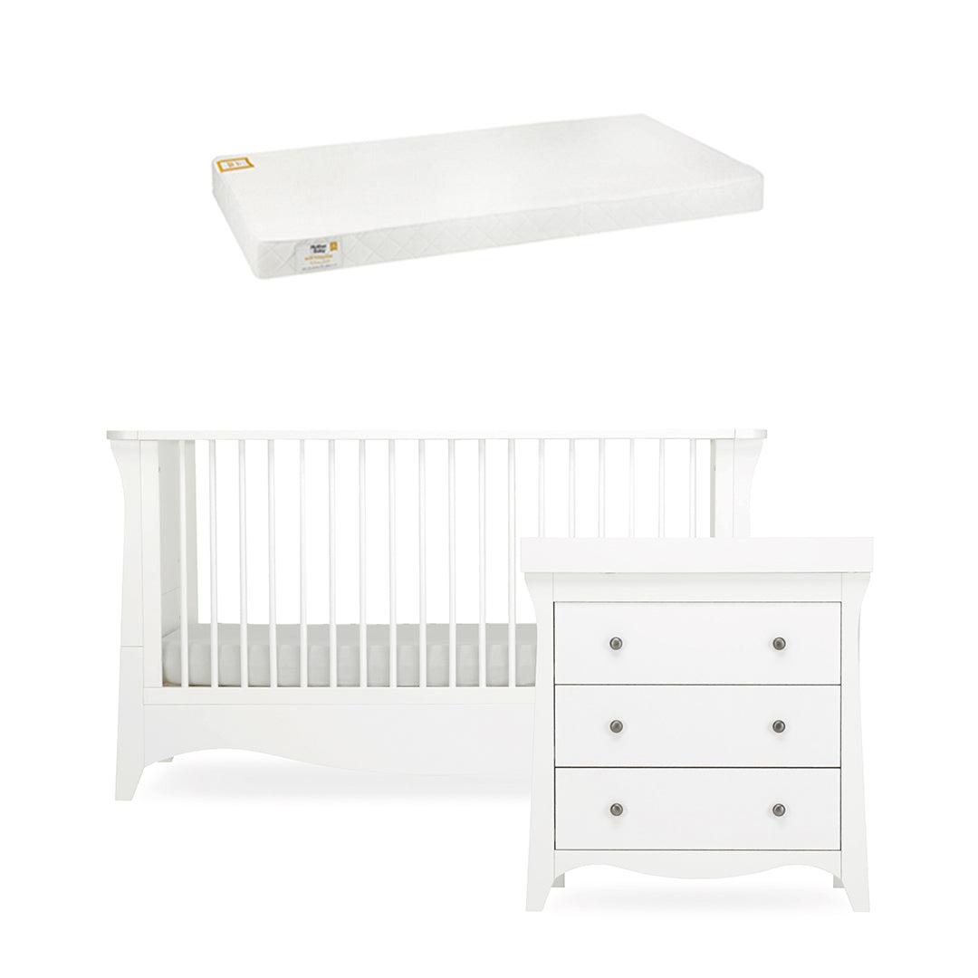 CuddleCo Clara 2 Piece Set 3-Drawer Dresser + Cot Bed - White-Nursery Sets-White-White Gold Anti Allergy Pocket Sprung Cot Bed Mattress | Natural Baby Shower