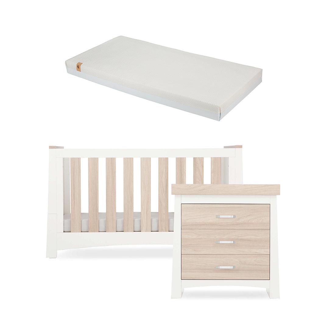 CuddleCo Ada 2 Piece Set 3-Drawer Dresser Cot Bed - White/Ash-Nursery Sets-White/Ash-First Gold Anti Allergy Foam Cot Bed Mattress | Natural Baby Shower