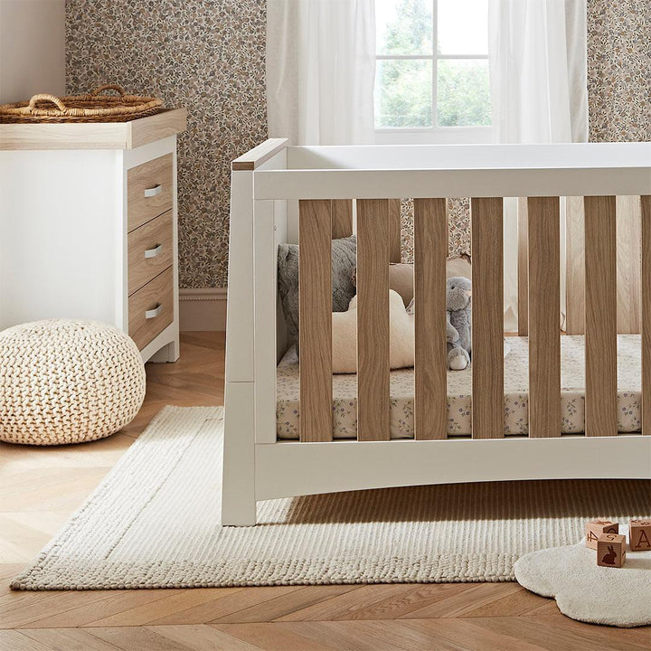 CuddleCo Ada 2 Piece Set 3-Drawer Dresser Cot Bed - White/Ash-Nursery Sets-White/Ash-No Mattress | Natural Baby Shower