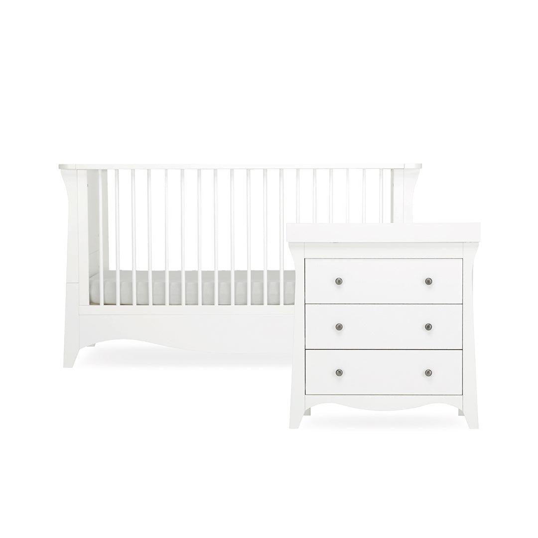 CuddleCo Clara 2 Piece Set 3-Drawer Dresser + Cot Bed - White-Nursery Sets-White-No Mattress | Natural Baby Shower