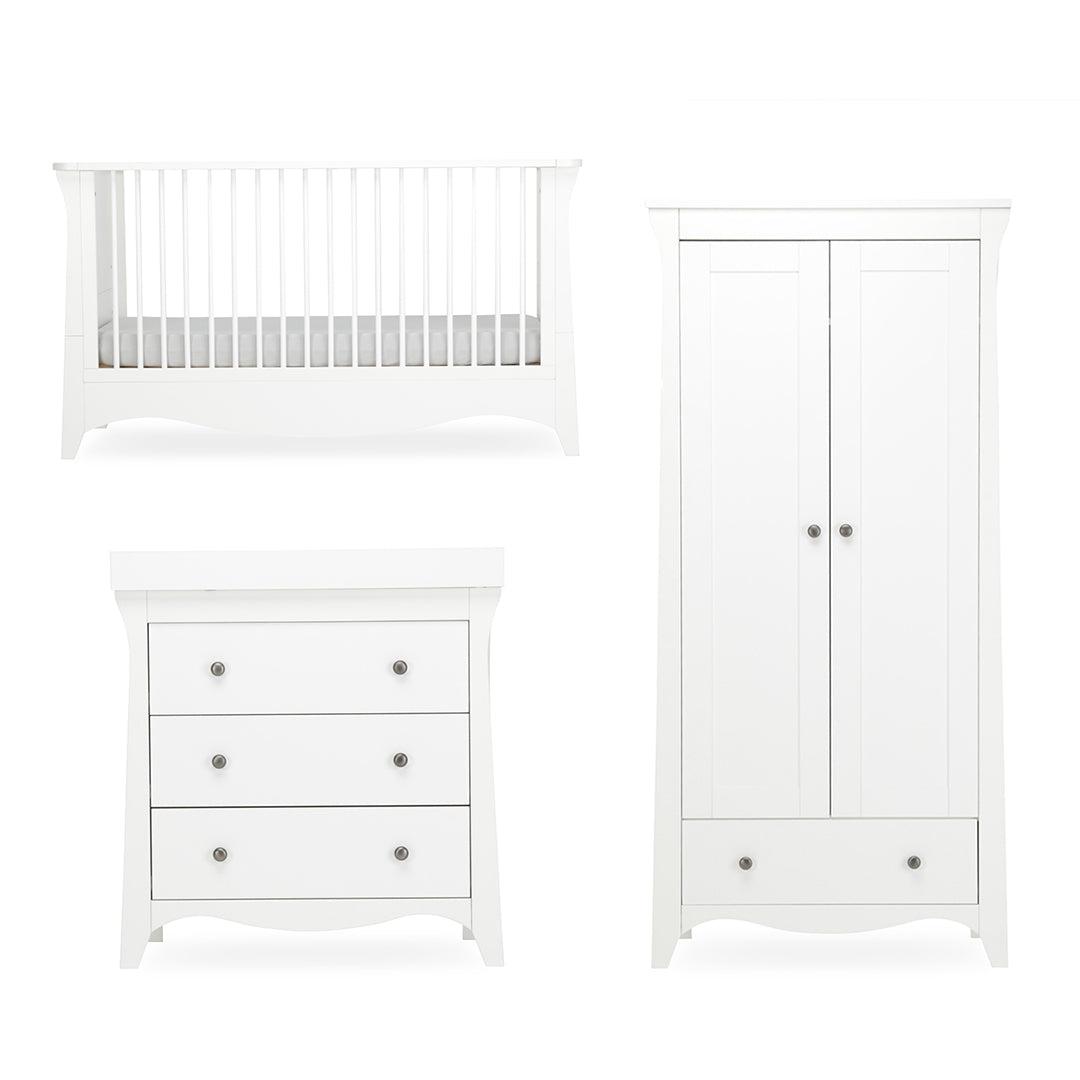 CuddleCo Clara 3 Piece Set 3-Drawer Dresser Cot Bed + Wardrobe - White ...