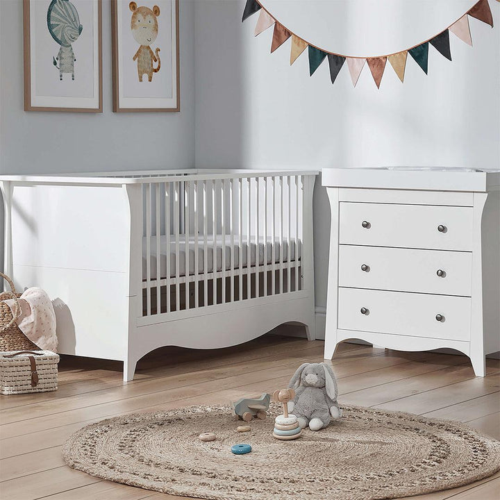 CuddleCo Clara 2 Piece Set 3-Drawer Dresser + Cot Bed - White-Nursery Sets-White-No Mattress | Natural Baby Shower