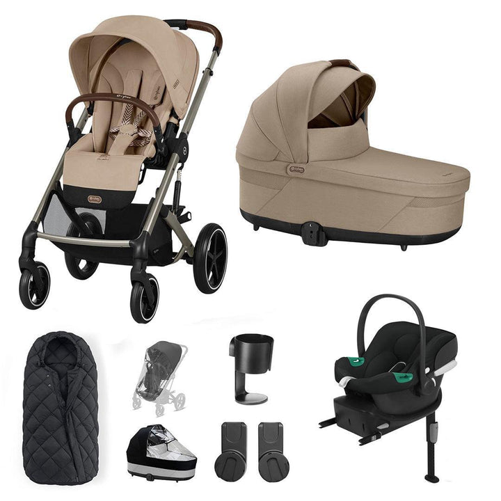 CYBEX Balios S Lux + Aton B2 Travel System-Travel Systems-Almond Beige-SNOGGA Footmuff | Natural Baby Shower