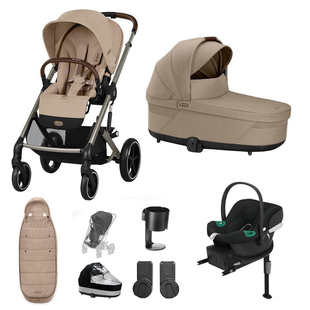 CYBEX Balios S Lux + Aton B2 Travel System-Travel Systems-Almond Beige-No Footmuff | Natural Baby Shower