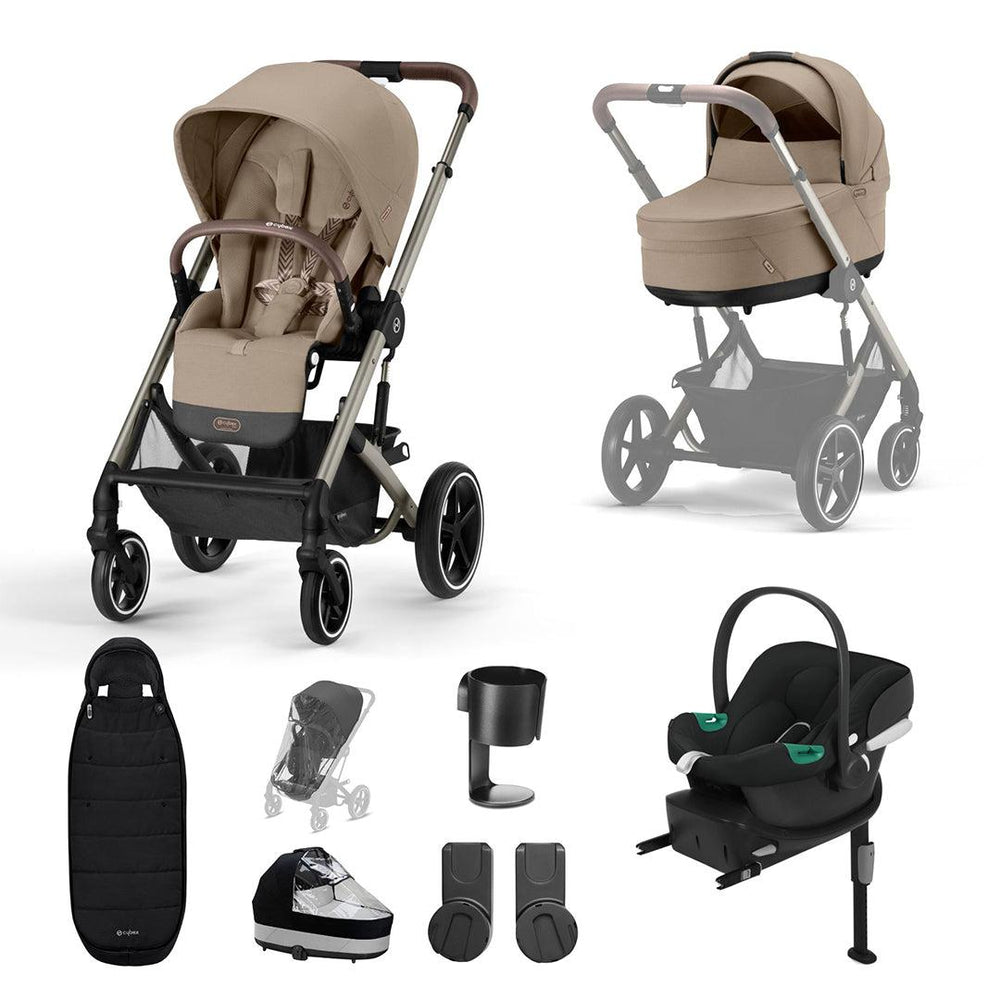 CYBEX Balios S Lux Comfort Bundle - Almond Beige-Travel Systems-Almond Beige-Gold Footmuff | Natural Baby Shower