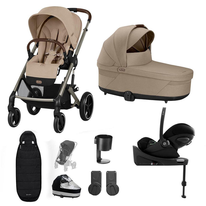 CYBEX Balios S Lux + Cloud G Travel System-Travel Systems-Almond Beige-Gold Footmuff | Natural Baby Shower