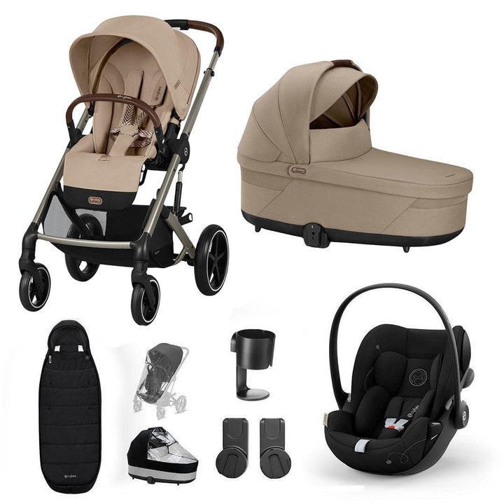 CYBEX Balios S Lux + Cloud G Travel System-Travel Systems-Almond Beige-Gold Footmuff | Natural Baby Shower