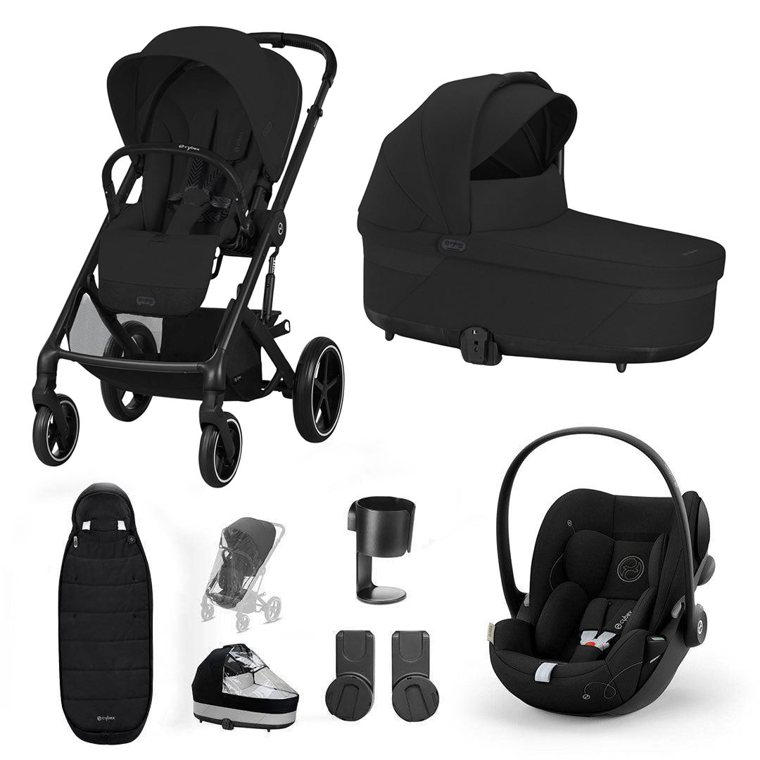 CYBEX Balios S Lux + Cloud G Travel System-Travel Systems-Moon Black-Gold Footmuff | Natural Baby Shower