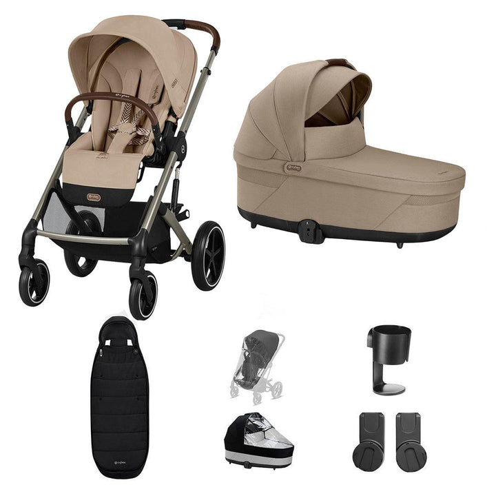 CYBEX Balios S Lux Essential Pushchair Bundle-Stroller Bundles-Almond Beige-Gold Footmuff | Natural Baby Shower