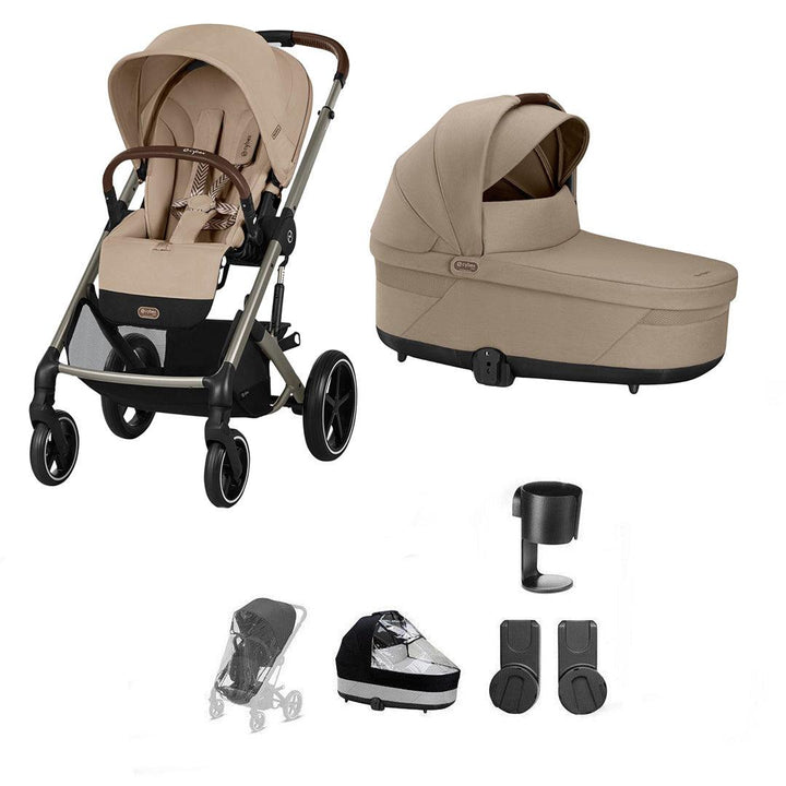 CYBEX Balios S Lux Essential Pushchair Bundle-Stroller Bundles-Almond Beige-No Footmuff | Natural Baby Shower