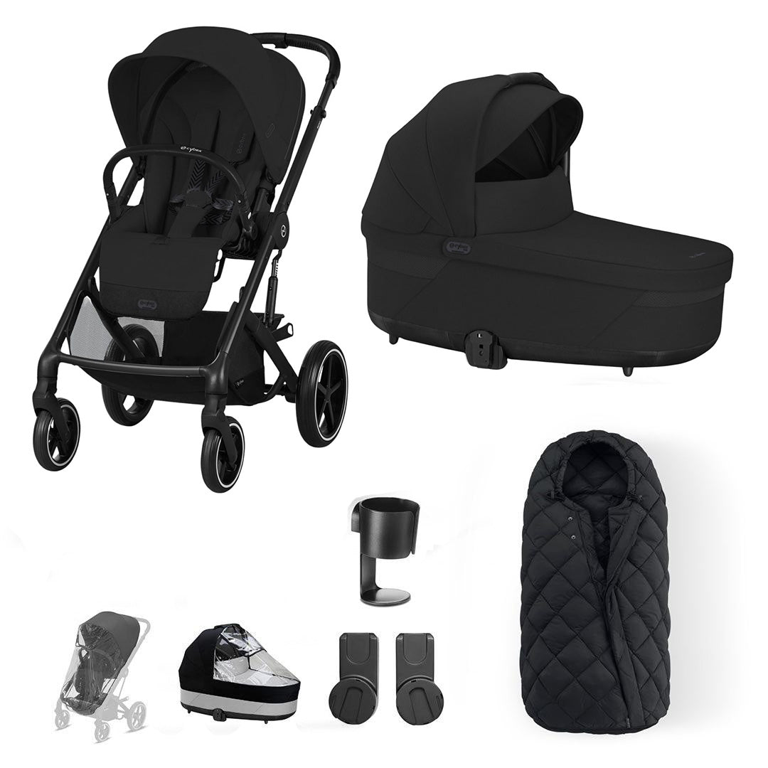 CYBEX Balios S Lux Essential Pushchair Bundle-Stroller Bundles-Moon Black-SNOGGA Footmuff | Natural Baby Shower