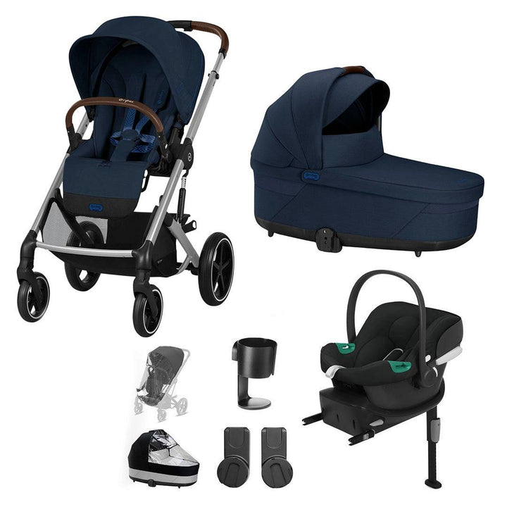 CYBEX Balios S Lux + Aton B2 Travel System-Travel Systems-Ocean Blue-No Footmuff | Natural Baby Shower