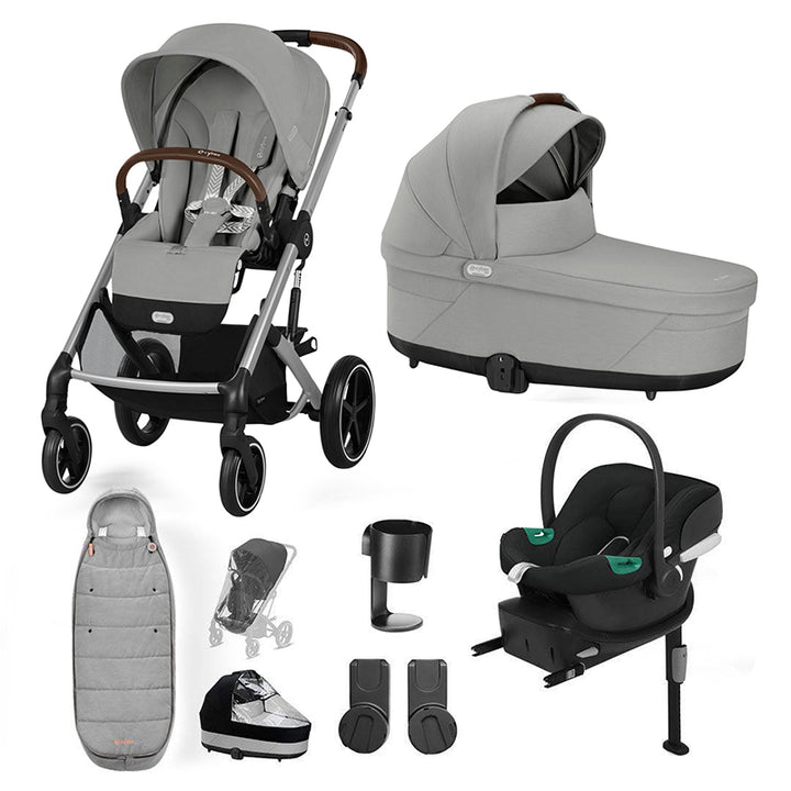 CYBEX Balios S Lux + Aton B2 Travel System-Travel Systems-Stone Grey-Gold Footmuff | Natural Baby Shower