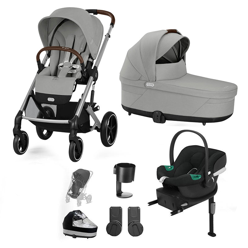 CYBEX Balios S Lux + Aton B2 Travel System-Travel Systems-Stone Grey-No Footmuff | Natural Baby Shower