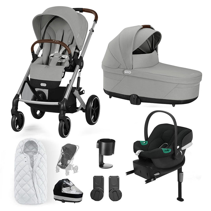 CYBEX Balios S Lux + Aton B2 Travel System-Travel Systems-Stone Grey-SNOGGA Footmuff | Natural Baby Shower