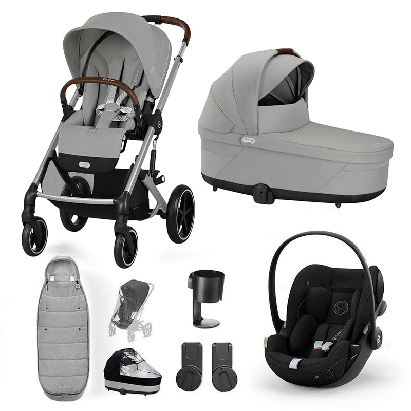 CYBEX Balios S Lux + Cloud G Travel System-Travel Systems-Stone Grey-Gold Footmuff | Natural Baby Shower