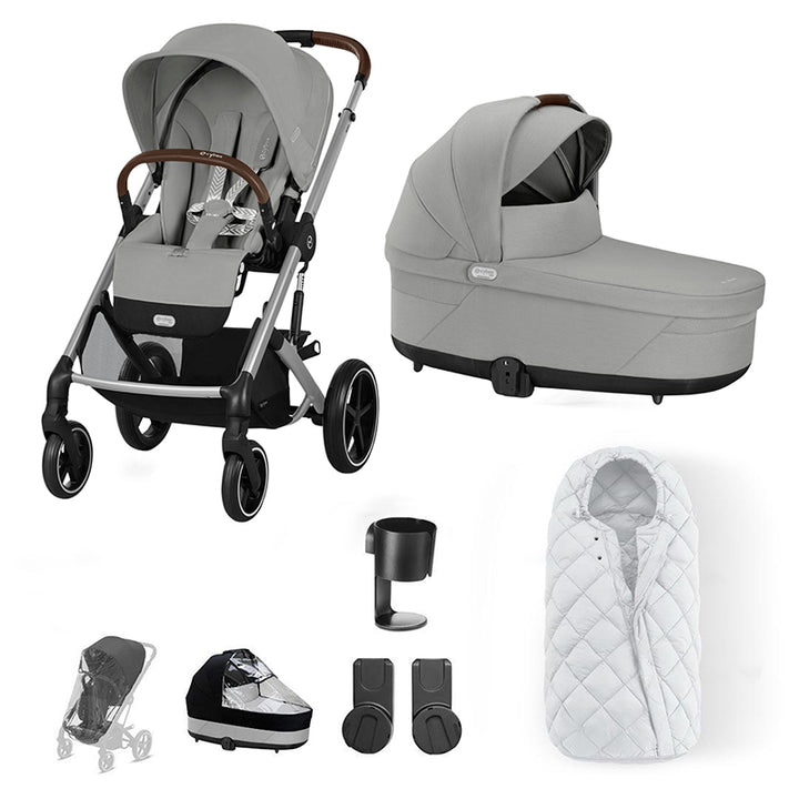 CYBEX Balios S Lux Essential Pushchair Bundle-Stroller Bundles-Stone Grey-SNOGGA Footmuff | Natural Baby Shower