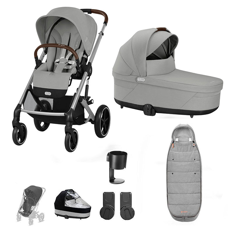 CYBEX Balios S Lux Essential Pushchair Bundle-Stroller Bundles-Stone Grey-Gold Footmuff | Natural Baby Shower