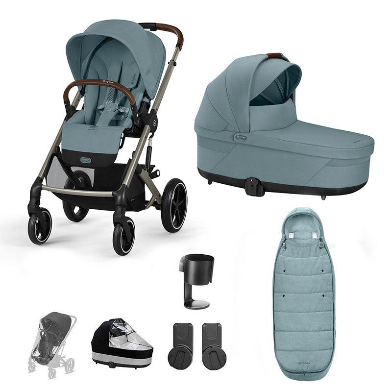 CYBEX Balios S Lux Essential Pushchair Bundle-Stroller Bundles-Stormy Blue-Gold Footmuff | Natural Baby Shower